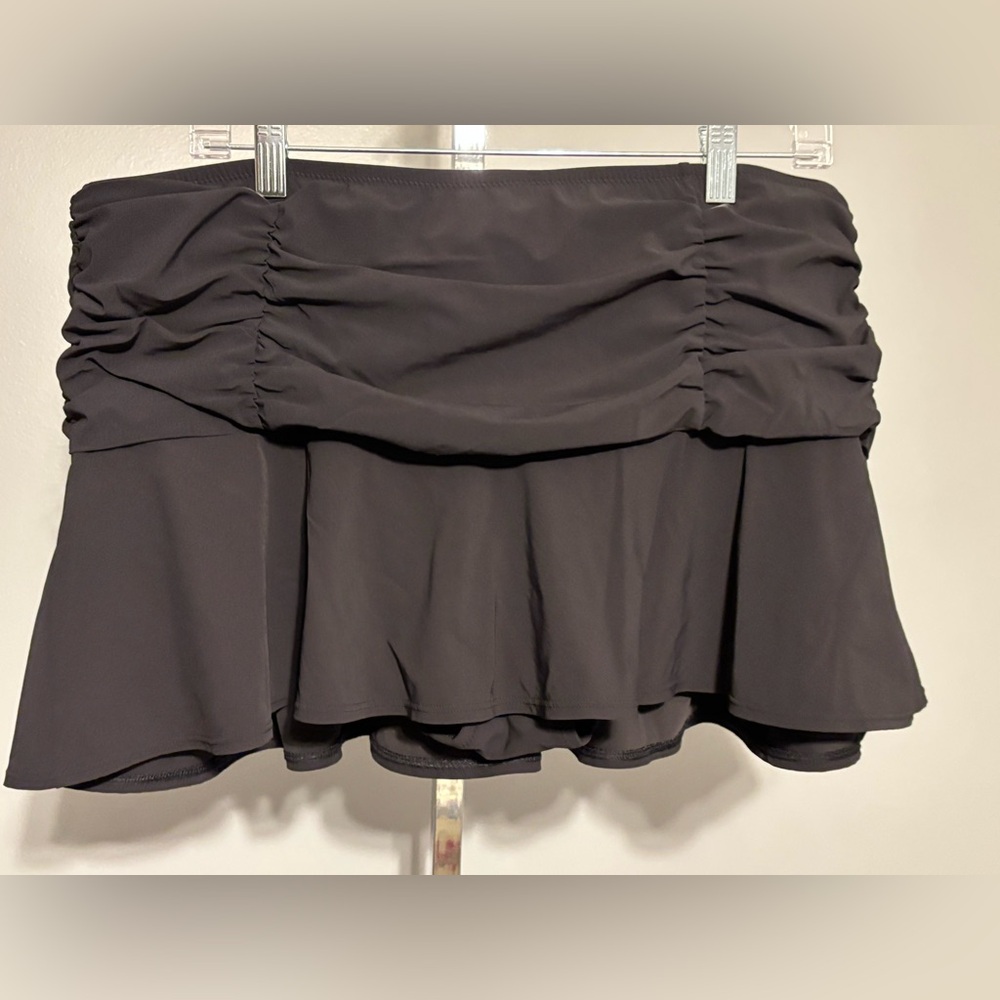 Lands End Womens‎ Solid Black Swim Skirt Bikini Bottom Ruched Sides Size 18